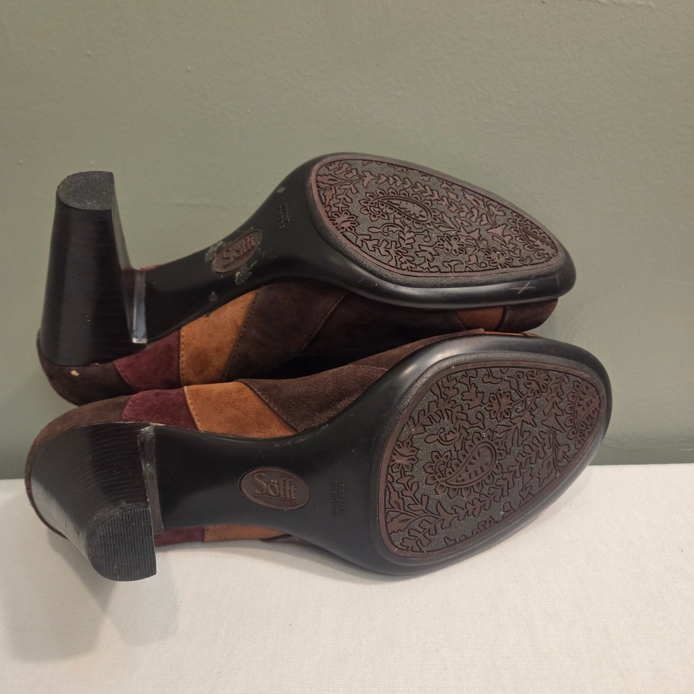 Sofft Women's Leather & Suede Open Toe Heels Size 8 Brown & Burgundy - Picture 7 of 8